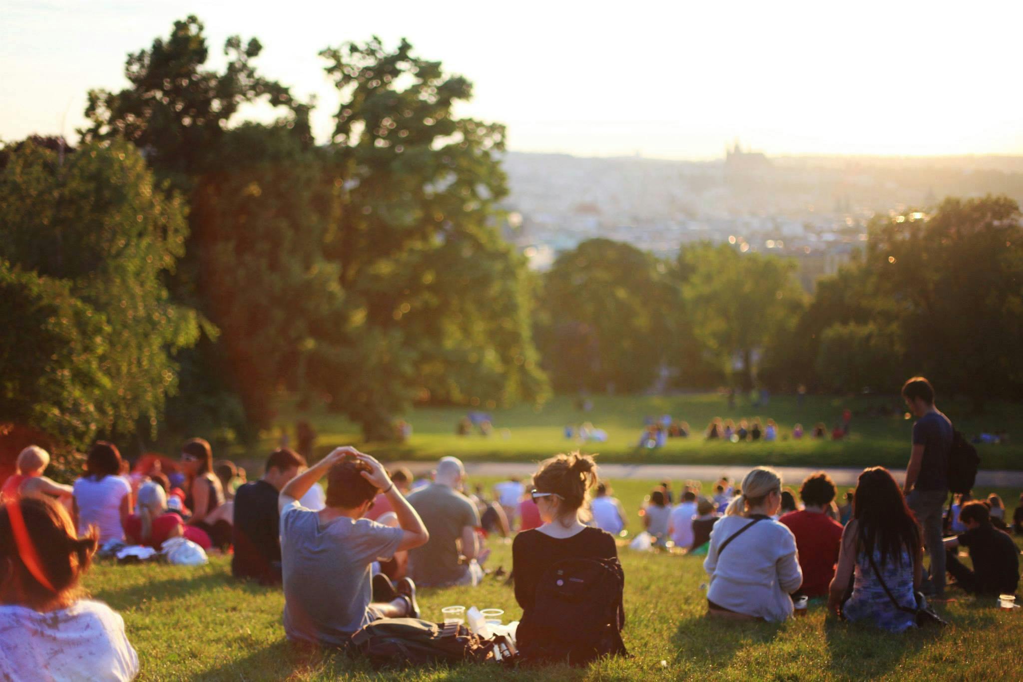 Community gathering in a park